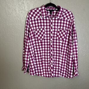 Bit & Bridle pink plaid flannel pearl buttons XL